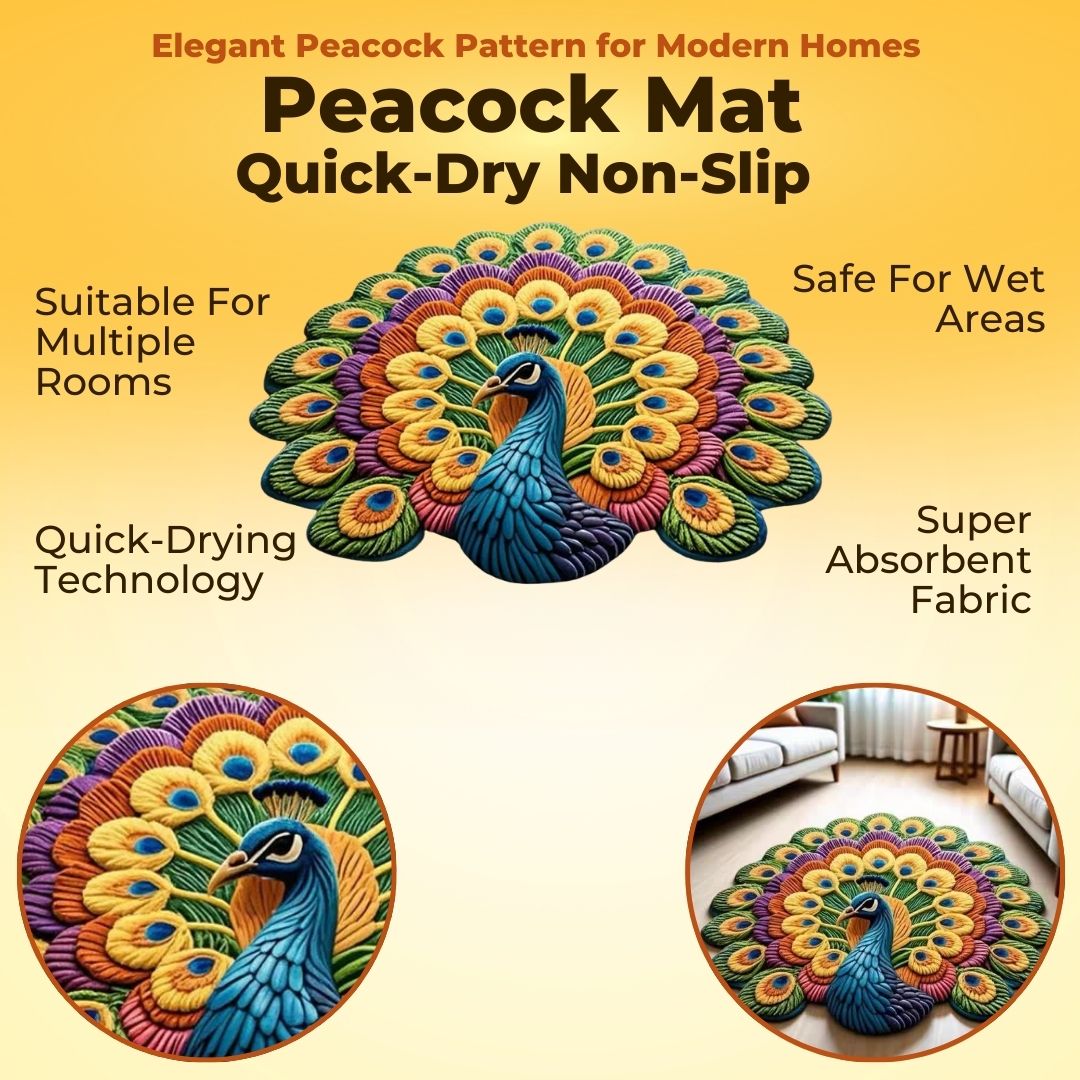 🦚 Quick-Dry Non-Slip Peacock Mat