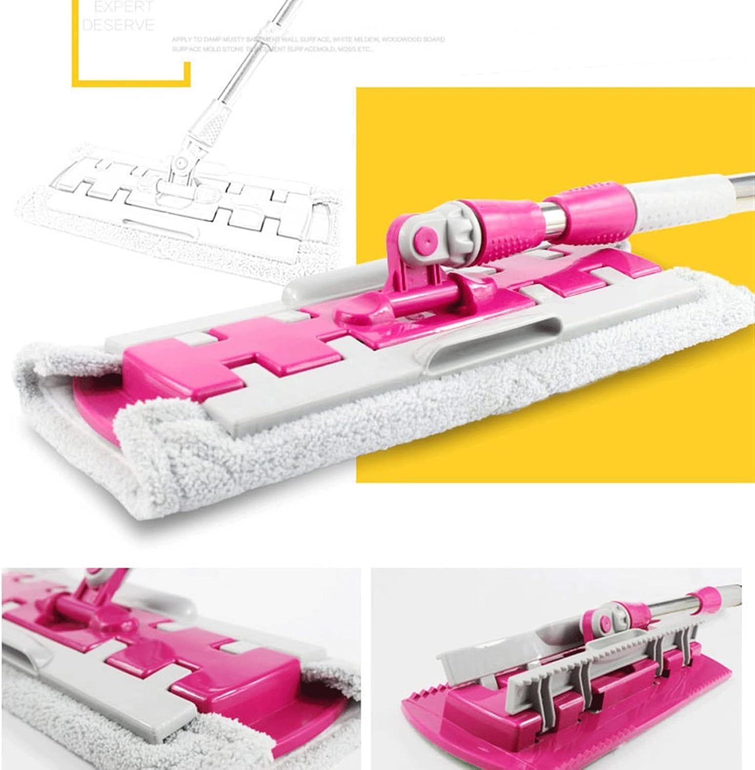 Flat mop with stainless steel handle, including reusable and washable mops