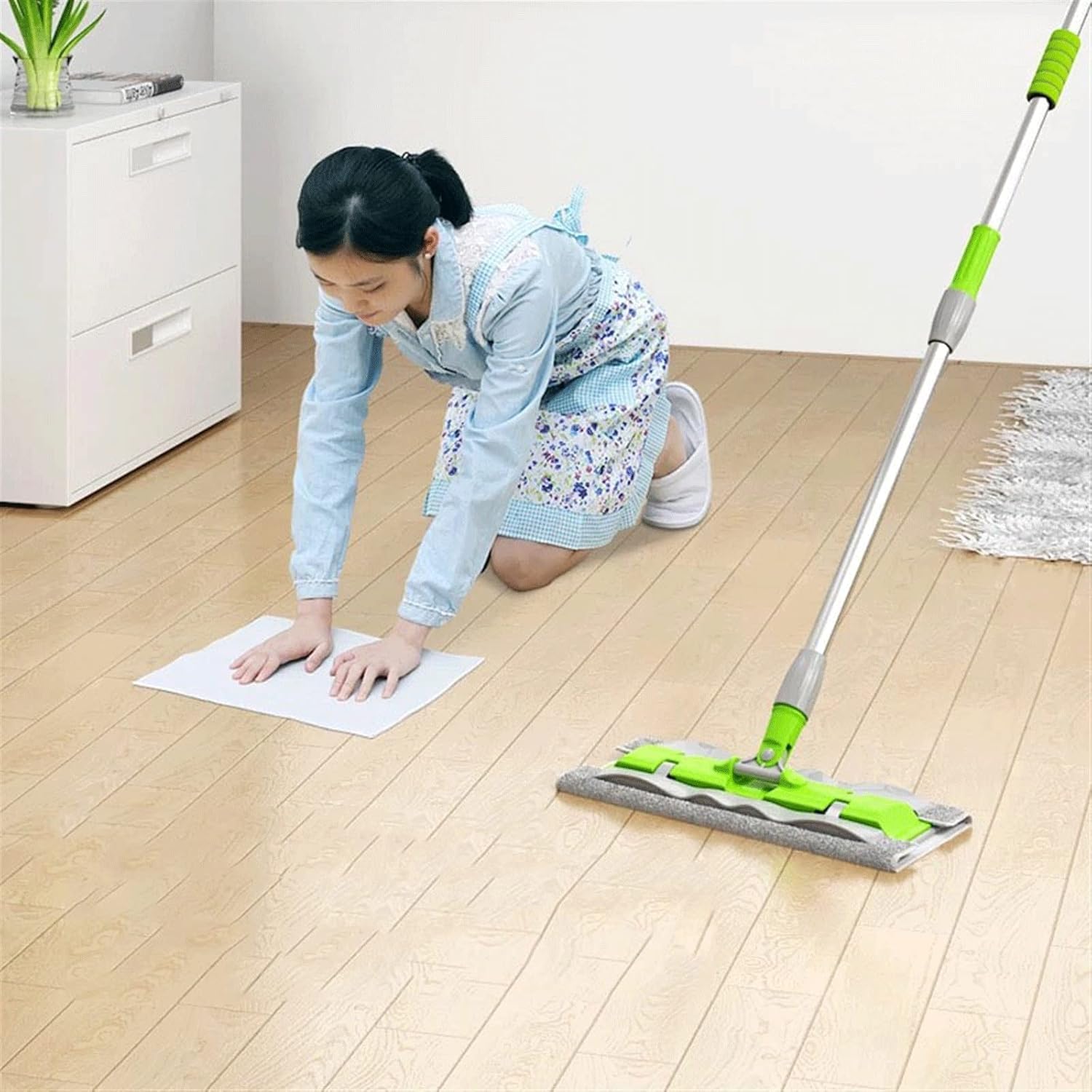 Flat mop with stainless steel handle, including reusable and washable mops