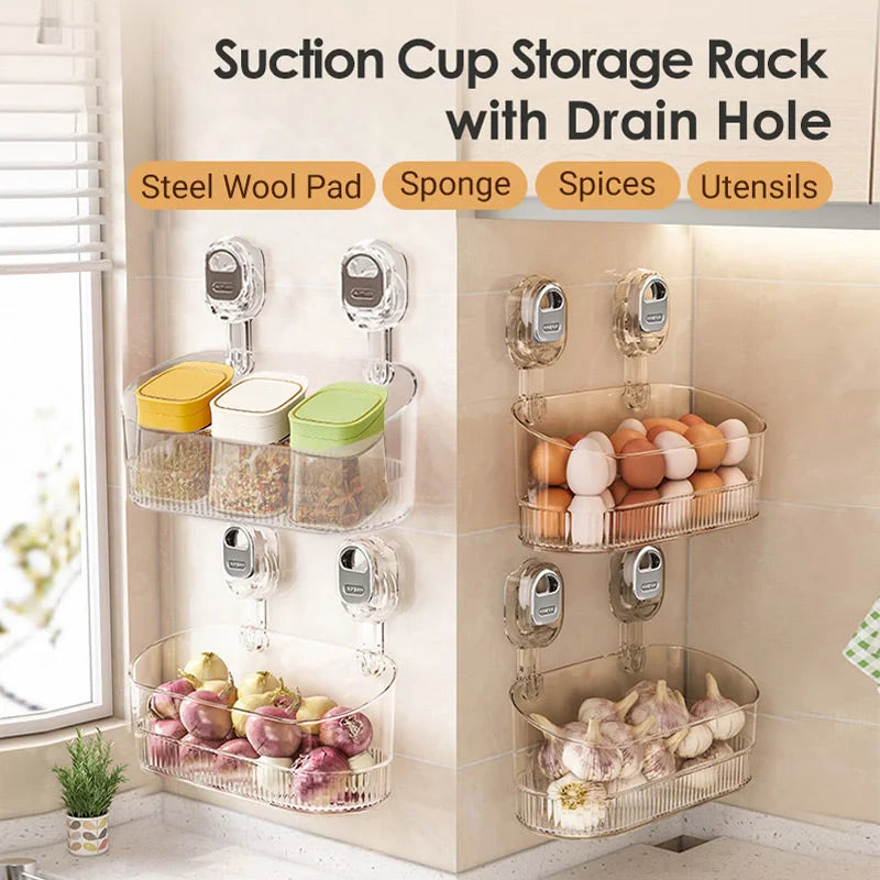 Multifunctional Suction Cup Wall-mounted Storage Rack with Drainage Hole